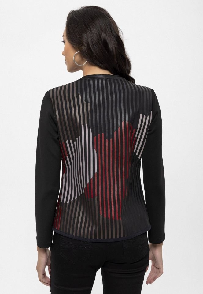 Red Black Lona Leather Printed Woman Genuine Leather Jacket