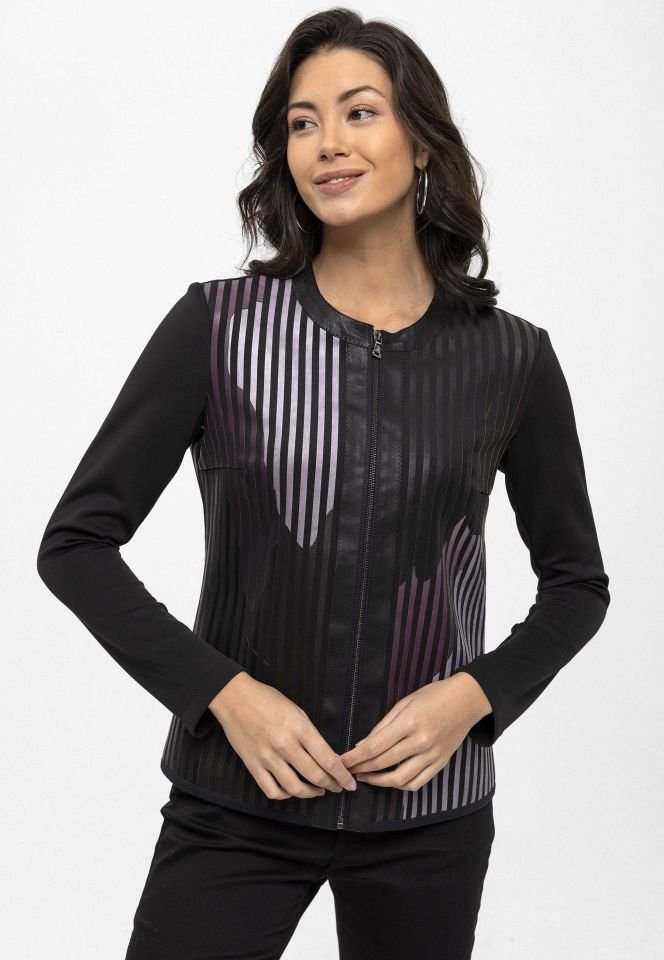 White Purple Black Lona Leather Printed Woman Genuine Leather Jacket