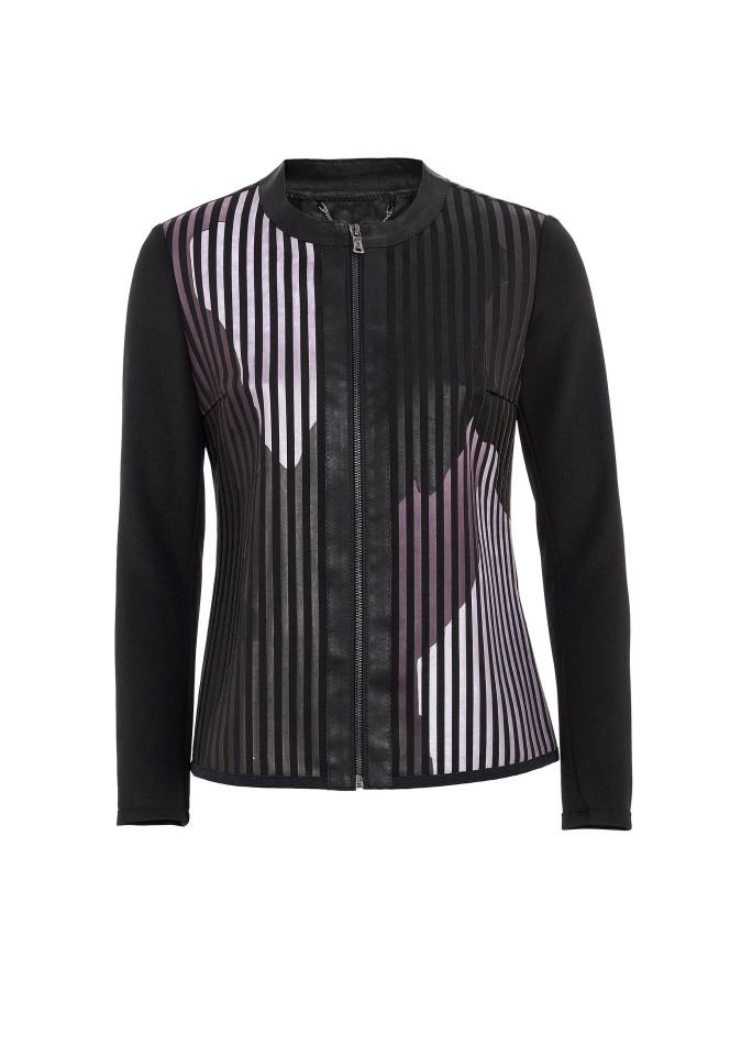 White Purple Black Lona Leather Printed Woman Genuine Leather Jacket