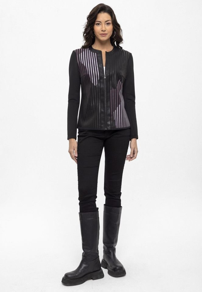 White Purple Black Lona Leather Printed Woman Genuine Leather Jacket