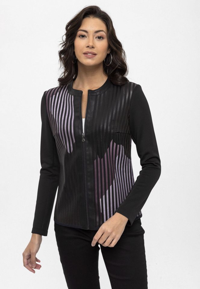 White Purple Black Lona Leather Printed Woman Genuine Leather Jacket