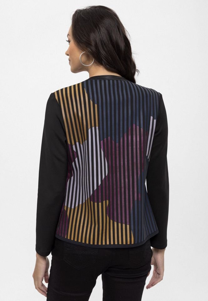 Blue Purple Black Lona Striped Leather Printed Woman Genuine Leather Jacket
