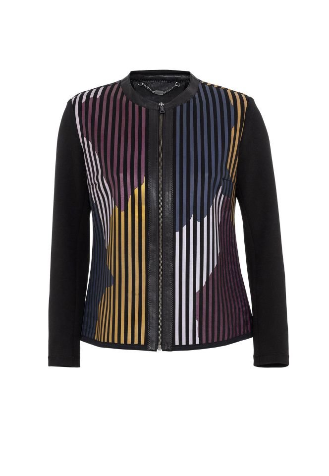 Blue Purple Black Lona Striped Leather Printed Woman Genuine Leather Jacket