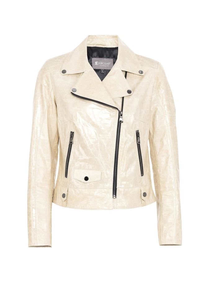 Beige Merlot Genuine Leather Woman Biker Jacket