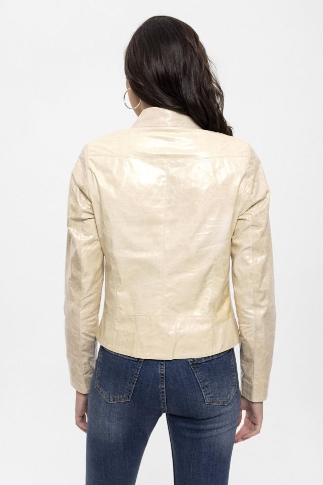 Beige Merlot Genuine Leather Woman Biker Jacket