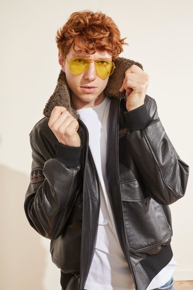 Black Dustin Collar Fur Man Genuine Leather Pilot Jacket