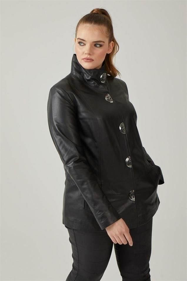 Black Rowena Woman Loose Cut Geunine Leather Jacket