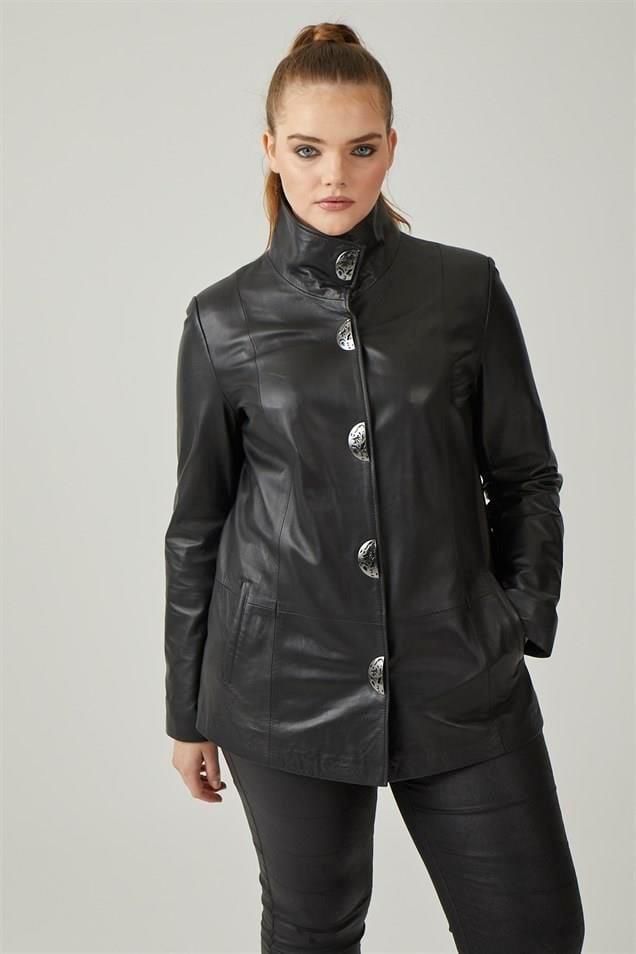 Black Rowena Woman Loose Cut Geunine Leather Jacket
