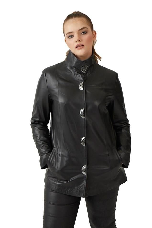 Black Rowena Woman Loose Cut Geunine Leather Jacket