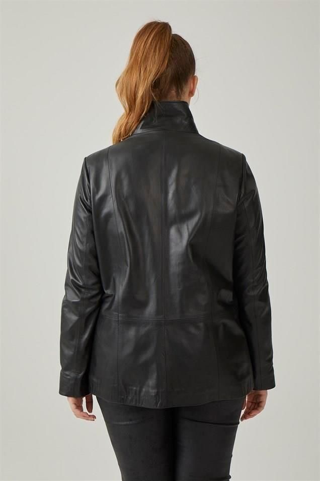 Black Rowena Woman Loose Cut Geunine Leather Jacket
