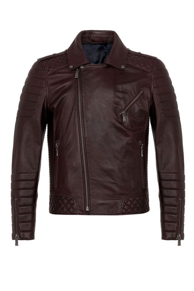 E1001 Burgundy Biker Man Genuine Leather Biker Jacket