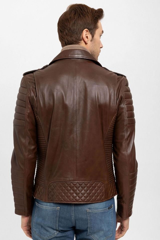 Cognac E1001 Man Genuine Leather Biker Jacket