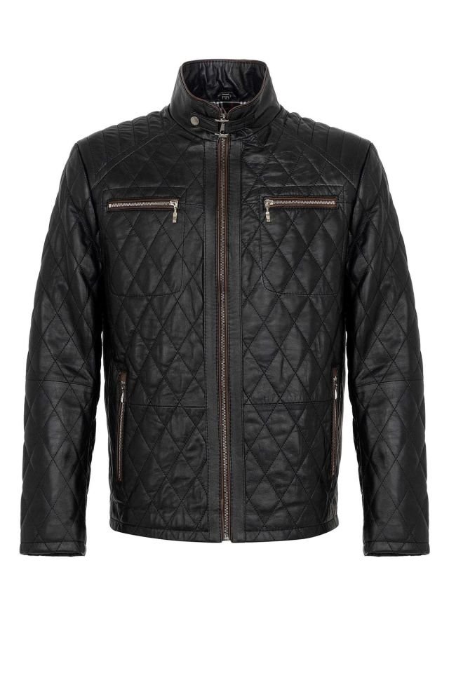Black Mateo Man Quilted Stitched Genuine Leather Coat