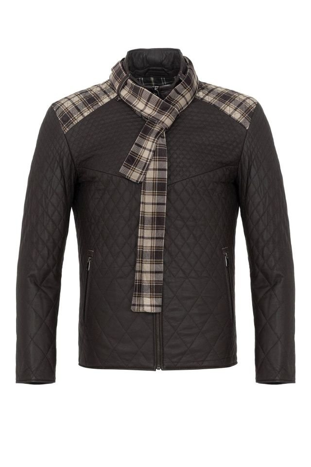 Brown Steven Man Shawl Quilted Genuine Leather Jacket