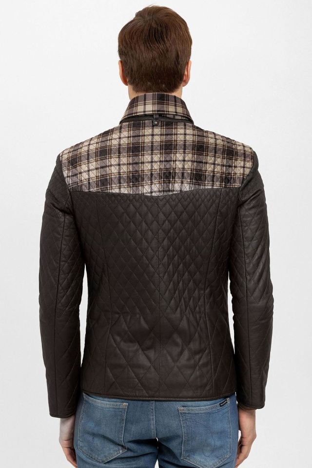Brown Steven Man Shawl Quilted Genuine Leather Jacket