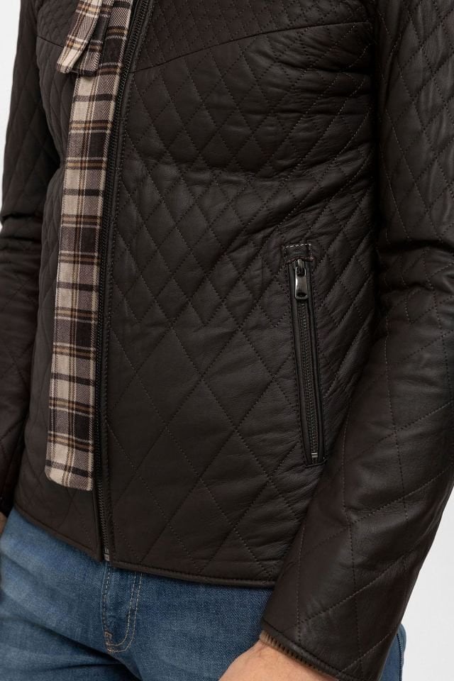 Brown Steven Man Shawl Quilted Genuine Leather Jacket