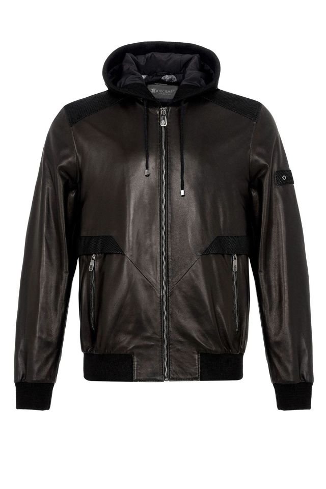 Black Dexter Hooded Man Genuine Leather Coat