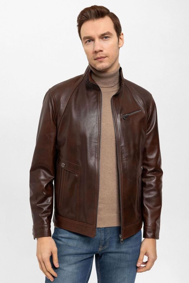 Cognac Calvy Genuine Leather Man Jacket