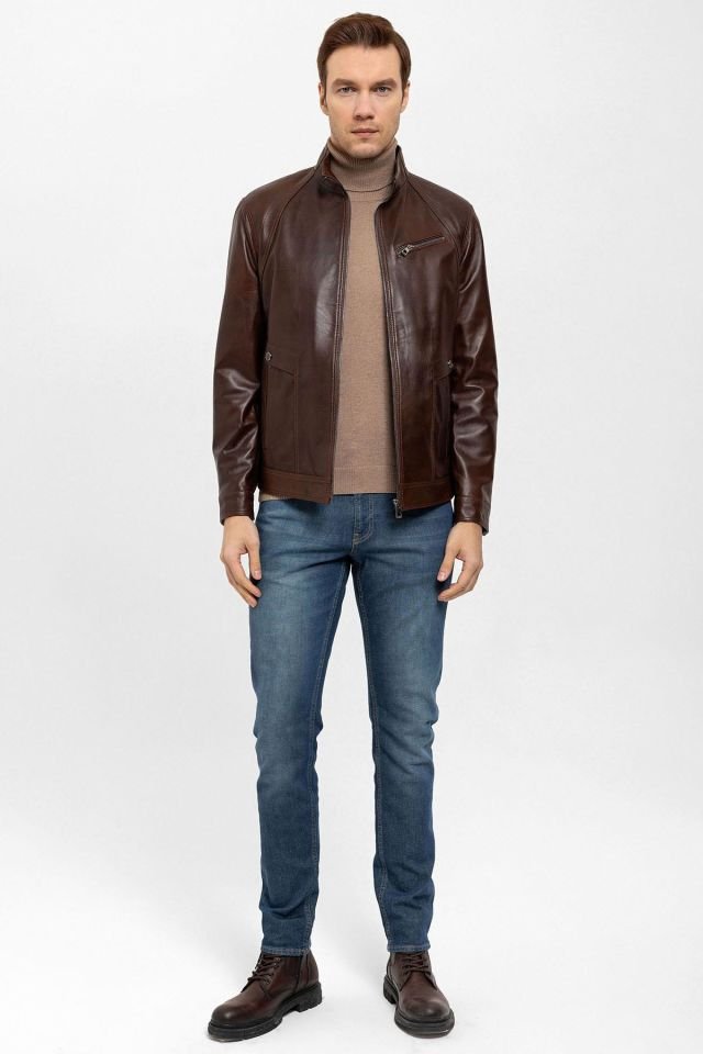 Cognac Calvy Genuine Leather Man Jacket