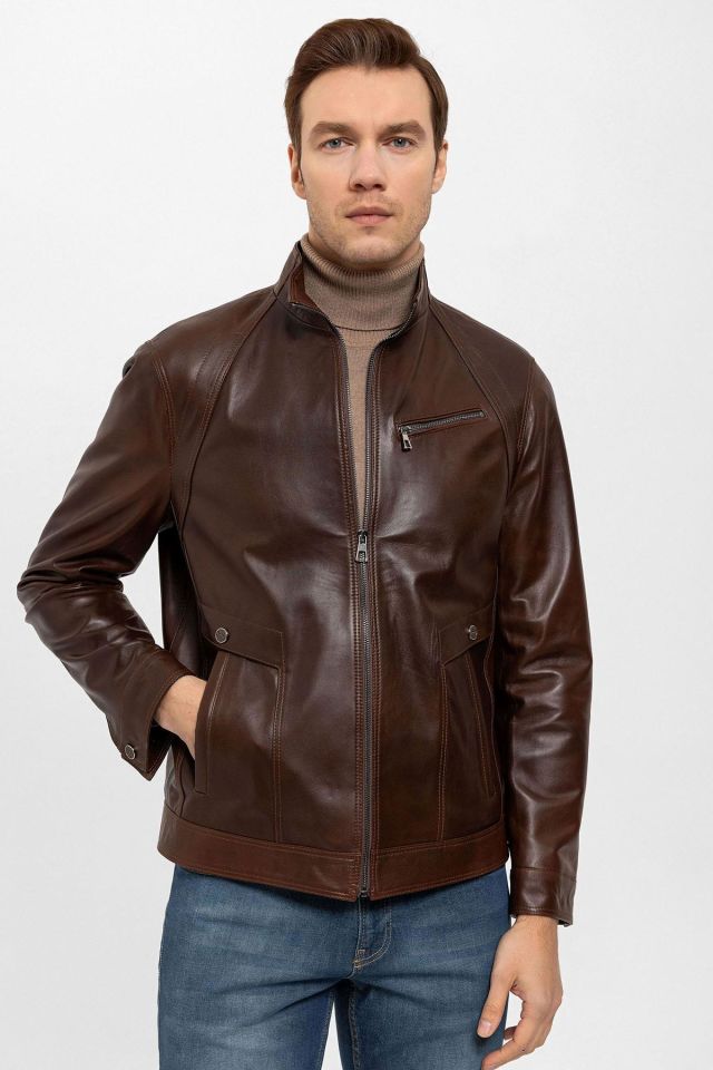 Cognac Calvy Genuine Leather Man Jacket