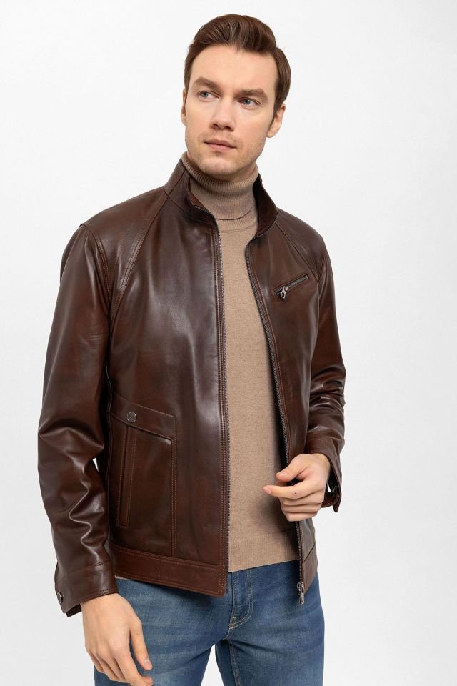 Cognac Calvy Genuine Leather Man Jacket