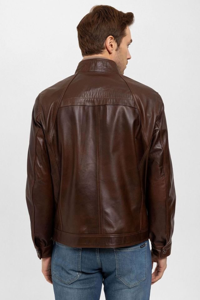 Cognac Calvy Genuine Leather Man Jacket