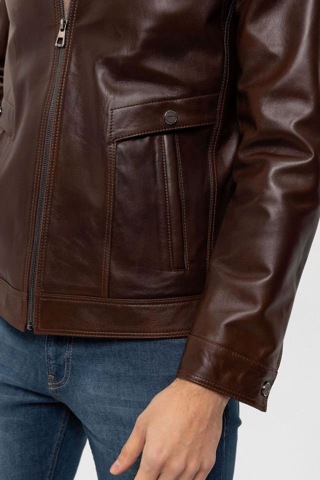 Cognac Calvy Genuine Leather Man Jacket