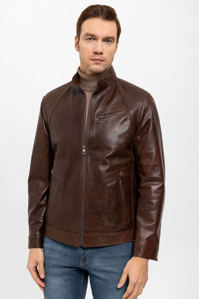 Cognac Calvy Genuine Leather Man Jacket