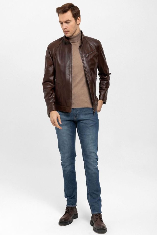 Cognac Calvy Genuine Leather Man Jacket