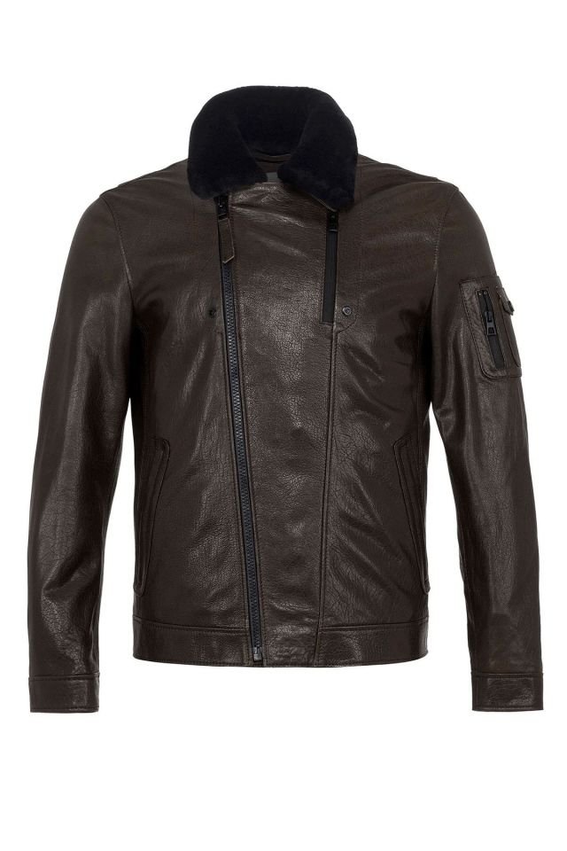 Brown Revolte Collar Fur Man Genuine Leather Jacket