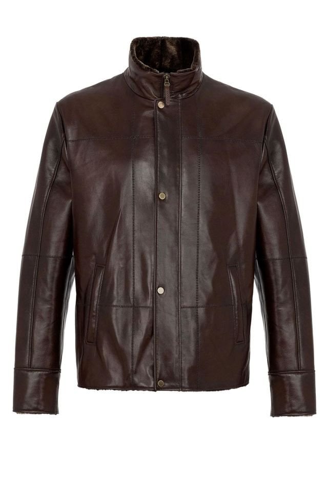 Brown Yager Man Genuine Leather Coat