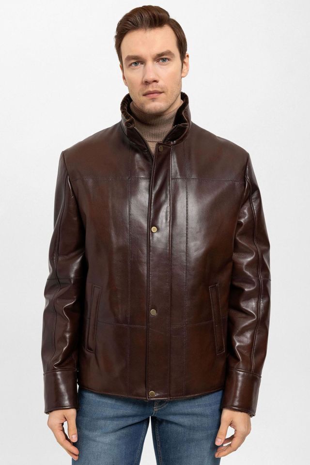 Brown Yager Man Genuine Leather Coat