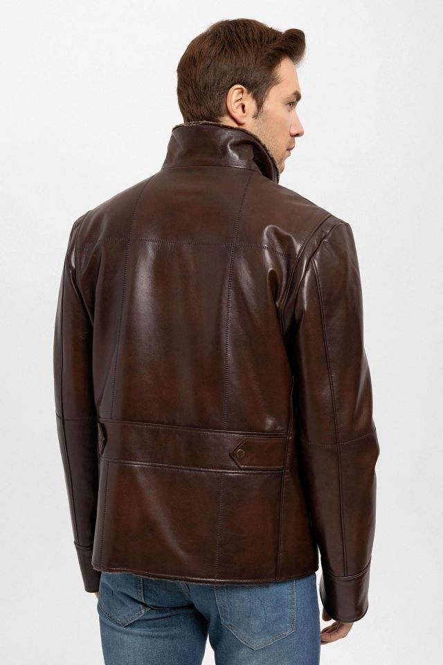 Brown Yager Man Genuine Leather Coat