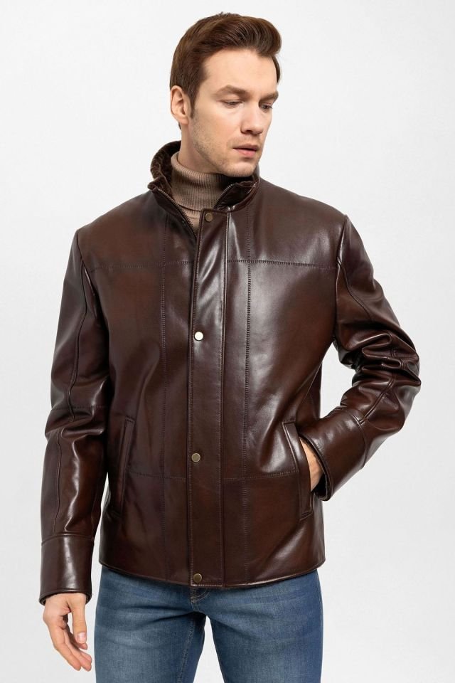 Brown Yager Man Genuine Leather Coat