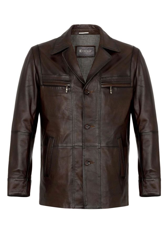 Brown Douglas Fitted Man Genuine Leather Jacket