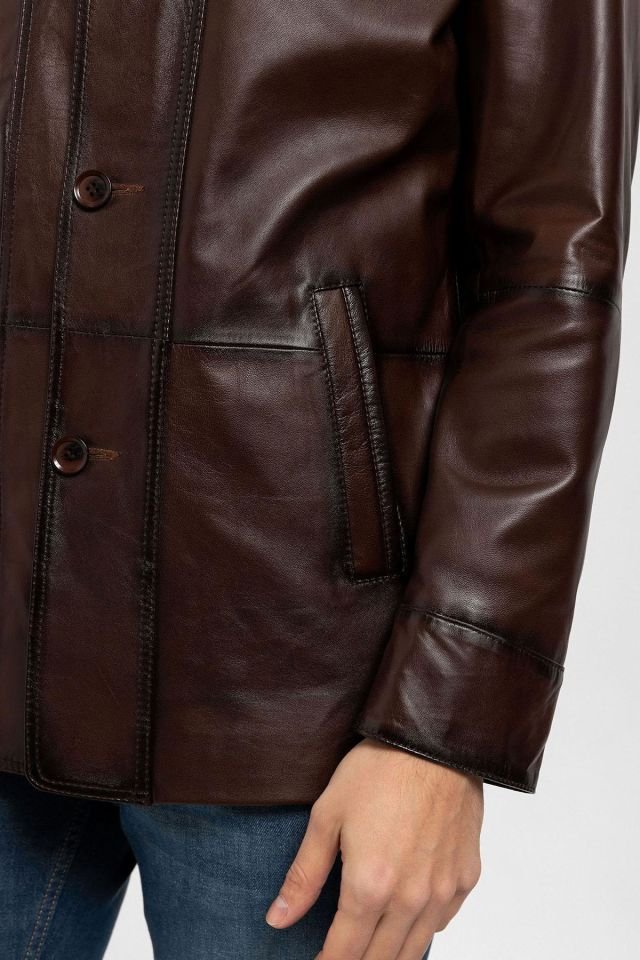 Brown Douglas Fitted Man Genuine Leather Jacket