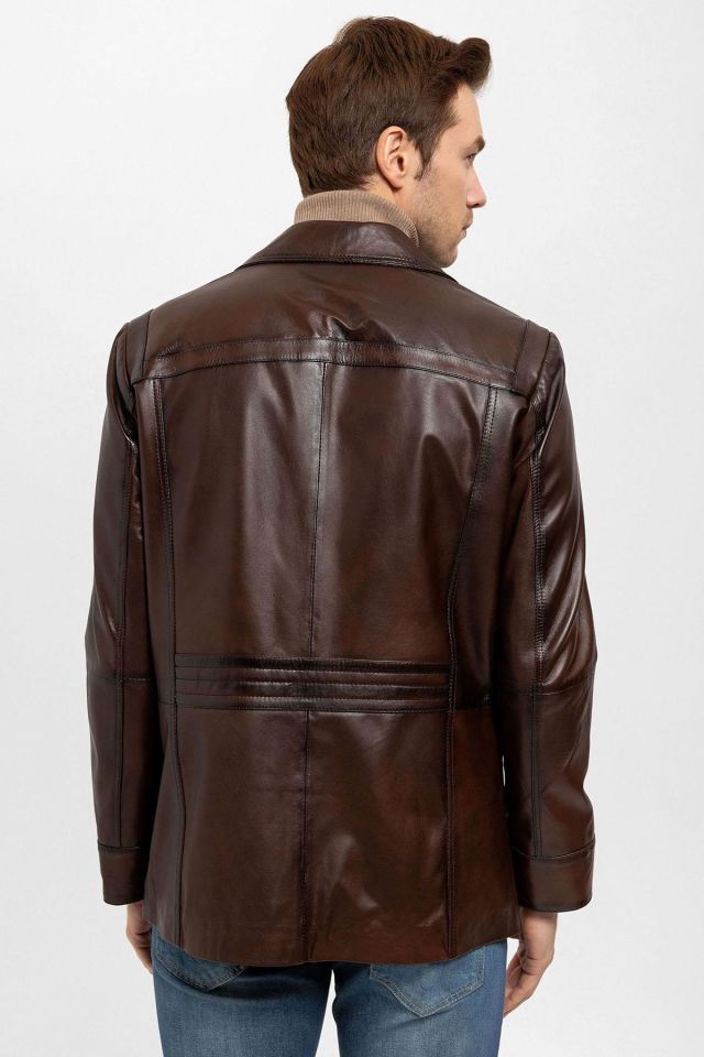 Brown Douglas Fitted Man Genuine Leather Jacket
