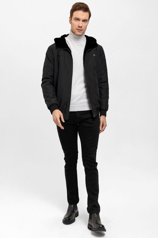 Black Chris Double Sided Hooded Fur Coat