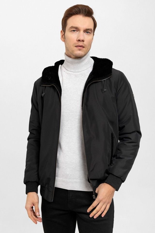 Black Chris Double Sided Hooded Fur Coat
