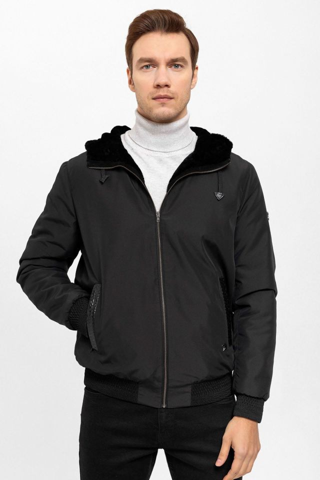 Black Chris Double Sided Hooded Fur Coat