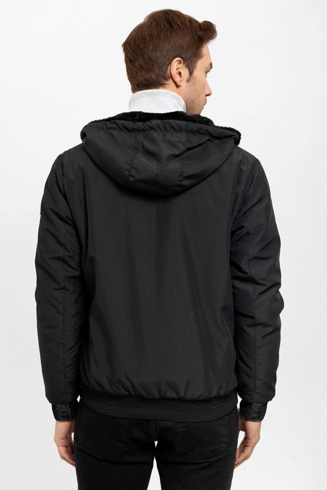 Black Chris Double Sided Hooded Fur Coat