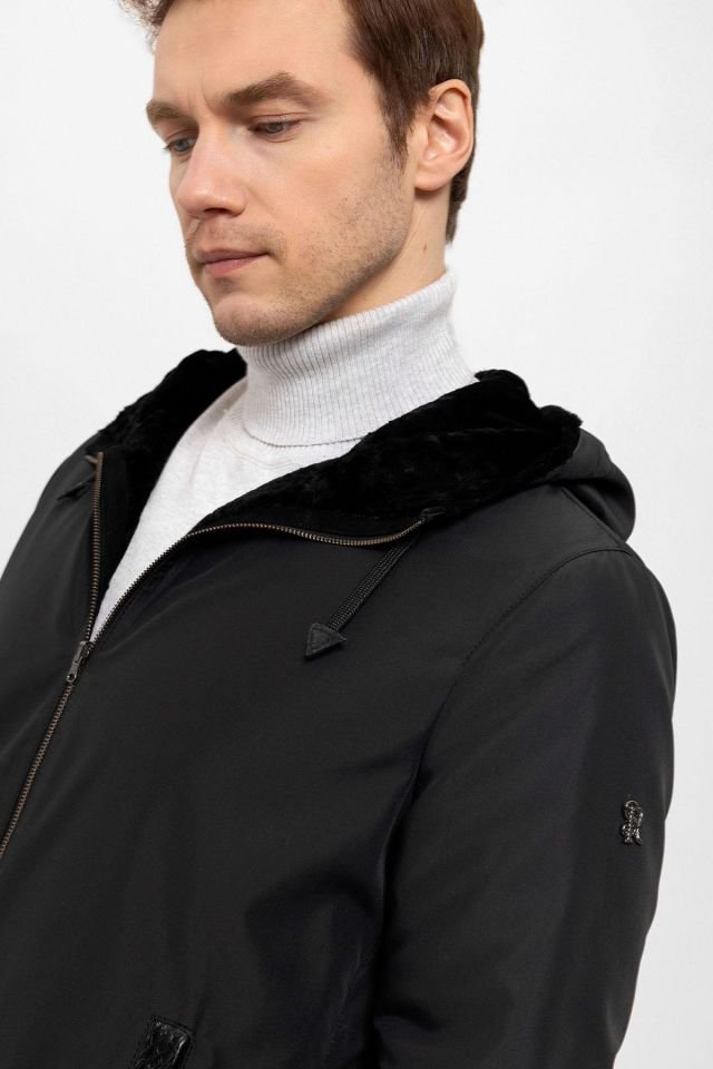 Black Chris Double Sided Hooded Fur Coat