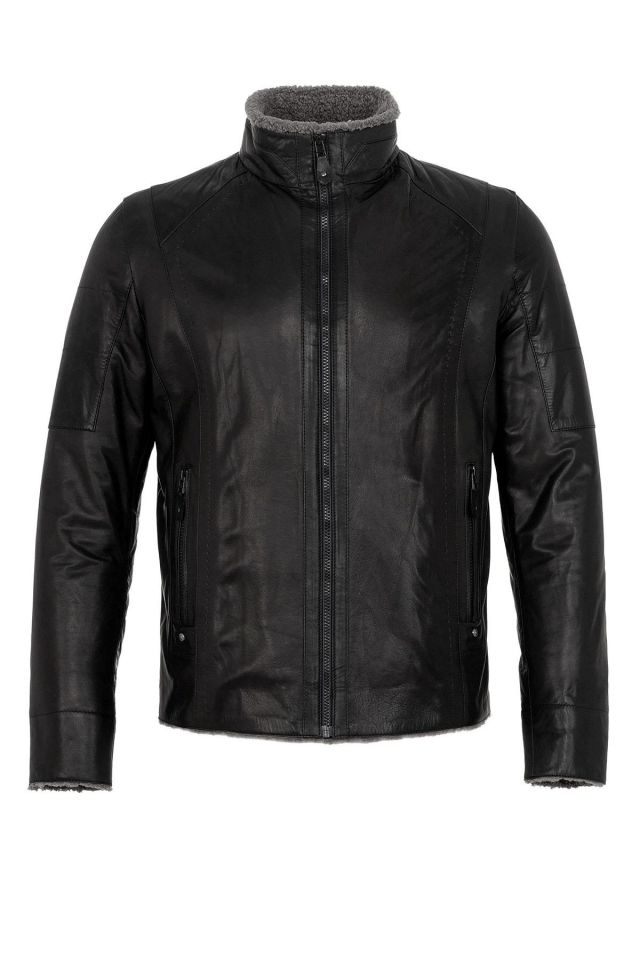 Black Max Fur Man Genuine Leather Coat