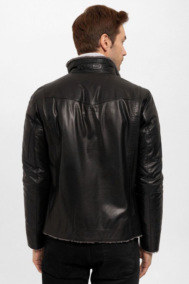 Black Max Fur Man Genuine Leather Coat