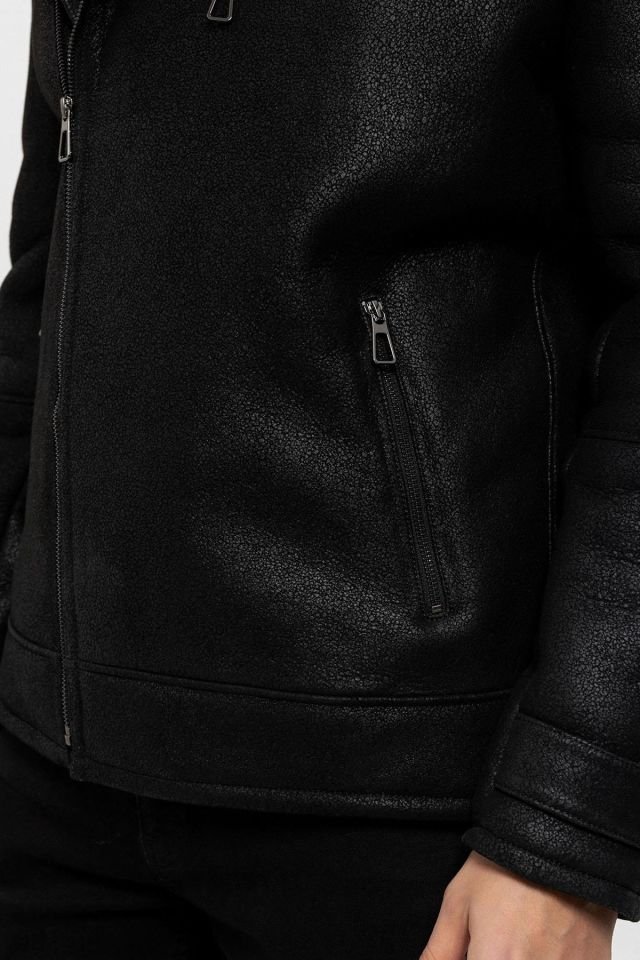 Black Fur Sloan Biker Man Genuine Shearling Coat