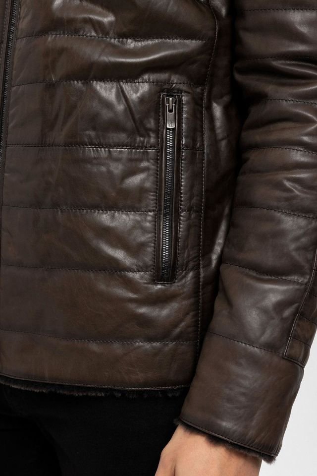 Brown Keene Man Genuine Leather Fur Coat