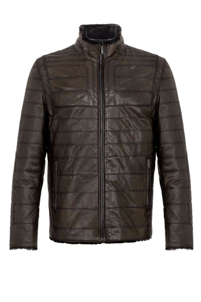 Brown Keene Man Genuine Leather Fur Coat