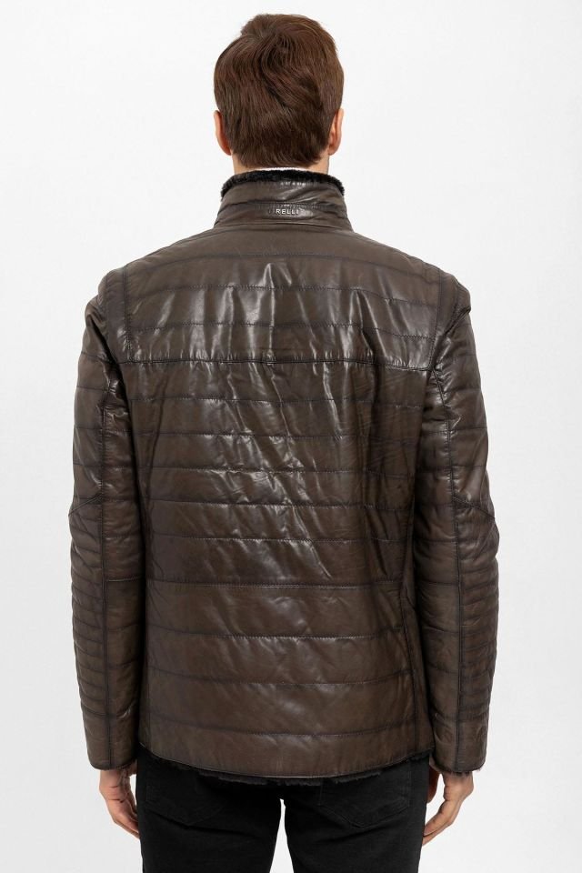 Brown Keene Man Genuine Leather Fur Coat