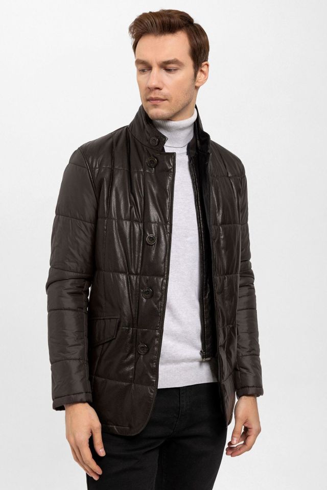 Brown Caldo Quilted Man Genuine Leather Jacket