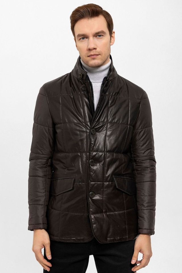 Brown Caldo Quilted Man Genuine Leather Jacket
